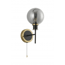 Mingle IP44 Wall Light in Brass & Satin Black with Smoke Plated Smooth/Ribbed Glass Shade