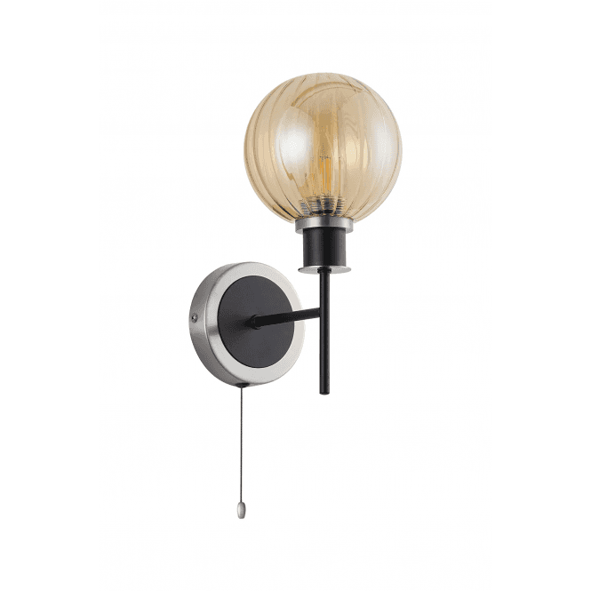 Mingle IP44 Wall Light in Satin Nickel & Satin Black with Amber Plated Segment Glass Shades