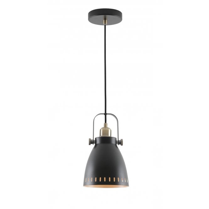 MINSTER Small Retro Ceiling Pendant Matt Black/Antique Brass/Khaki