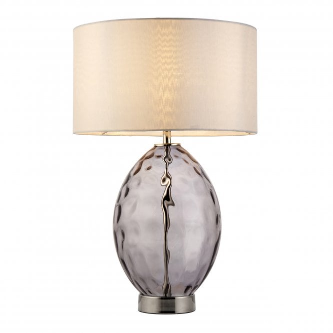 MIRAGE Table Lamp in Grey Tinted Glass with Bright Nickel Accents