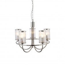 MIST 5 Light Ceiling Pendant in Bright Nickel with Ribbed Bubble Glass