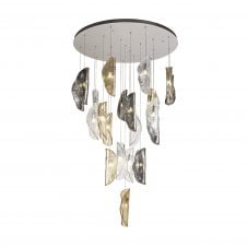 MONOSWATHE 21 Light G9 Ceiling Pendant Cluster Polished Chrome/Clear & Amber & Smoked Glass