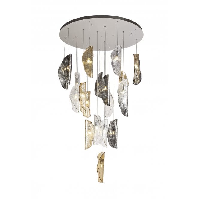 MONOSWATHE 21 Light G9 Ceiling Pendant Cluster Polished Chrome/Clear & Amber & Smoked Glass