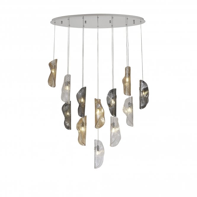 MONOSWATHE Oval Pendant 2m | 12 x G9 | Polished Chrome and Clear & Amber & Smoked Glass