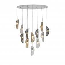 MONOSWATHE Oval Pendant 2m | 12 x G9 | Polished Chrome and Clear & Amber & Smoked Glass
