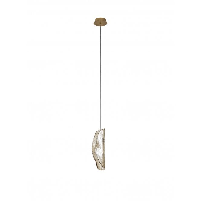 MONOSWATHE Single Ceiling Pendant in Polished Brass with Cognac Glass