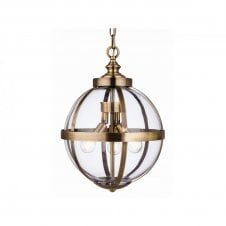 MONROE 3 Light Ceiling Pendant in Antique Brass with Clear Glass