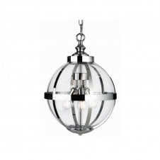 MONROE 3 Light Globe Pendant in Chrome with Clear Glass