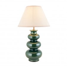 green ceramic table lamp with white tapered shade