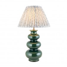 green ceramic table lamp with blue leaf pattern lampshade