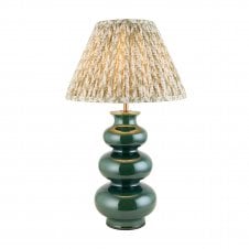 green ceramic table lamp with green leaf pattern lampshade