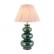 green ceramic table lamp with peach leaf pattern lampshade
