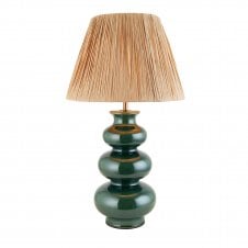 green ceramic table lamp with raffia lampshade
