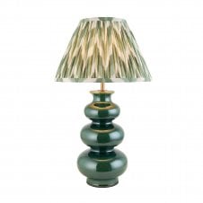 green ceramic table lamp with green zigzag pattern lampshade