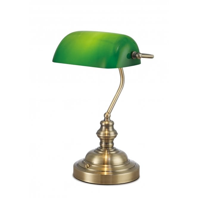 Morgan Classic Banker's lamp Antique Brass Finish with Green Glass Shade
