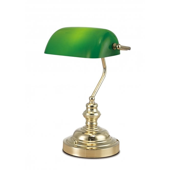 Morgan Classic Banker's lamp Polished Brass finish with Green Glass shade