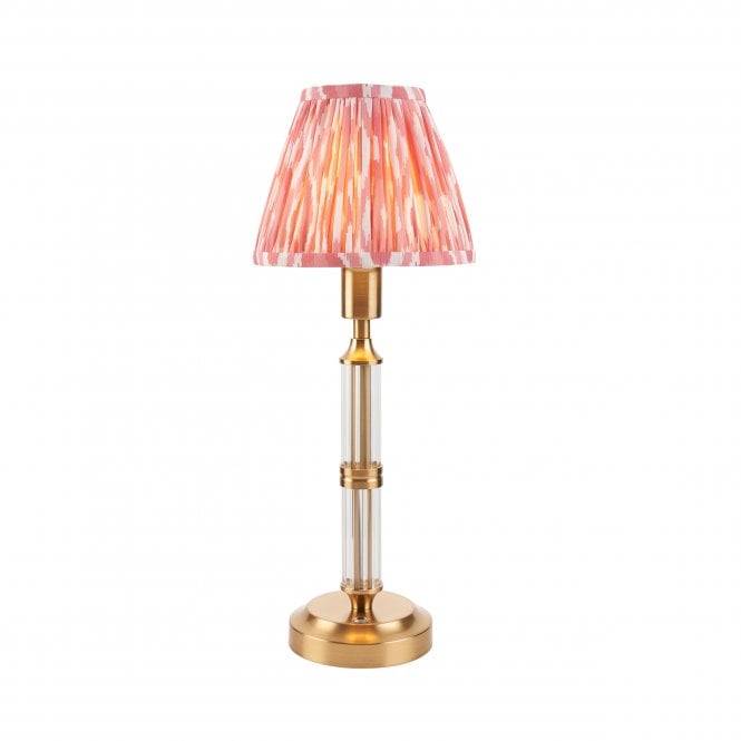 Morton Rechargeable Table Lamp with Ikat Shade in Coral Pink