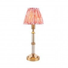 brass rechargeable table lamp with pink ikat pattern shade