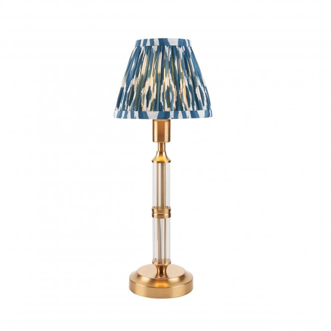 Morton Rechargeable Table Lamp with Ikat Shade in Marlin Blue