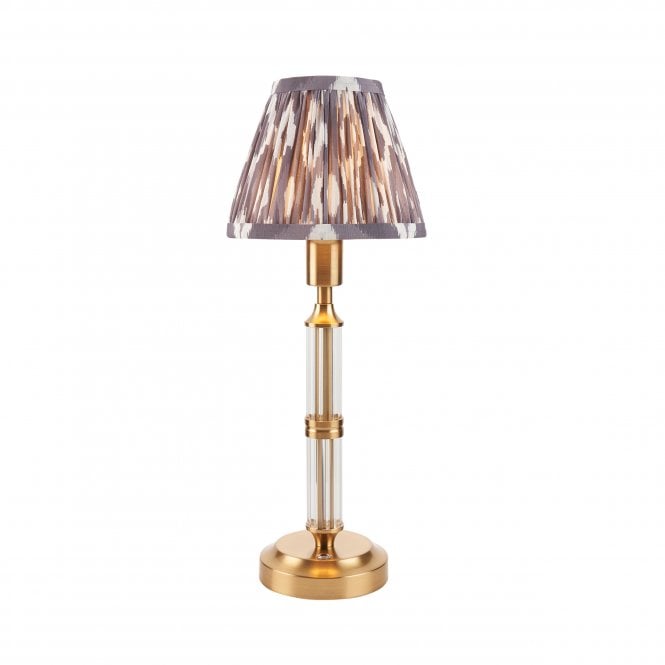 Morton Rechargeable Table Lamp with Ikat Shade in Pearl Grey