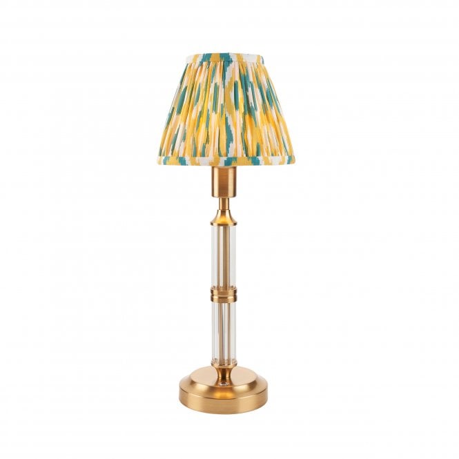Morton Rechargeable Table Lamp with Ikat Shade in Yellow & Jade