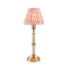brass rechargeable table lamp with coral pink ripple pattern shade
