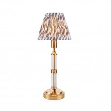 brass rechargeable table lamp with grey ripple pattern shade