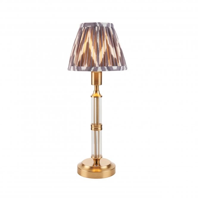 Morton Rechargeable Table Lamp with Zigzag Shade in Pearl Grey
