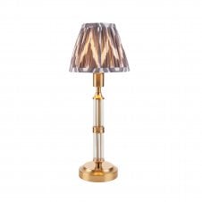 brass rechargeable table lamp with grey zigzag pattern shade