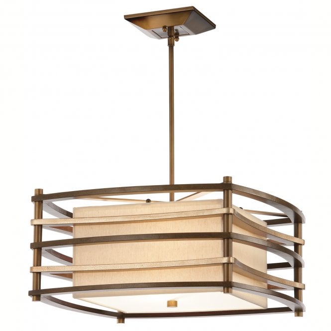 MOXIE box Art Deco ceiling pendant with bronze bar frame & fabric inner shade (small)