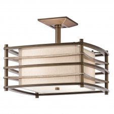 contemporary geometric bronze semi flush ceiling light with inner shade
