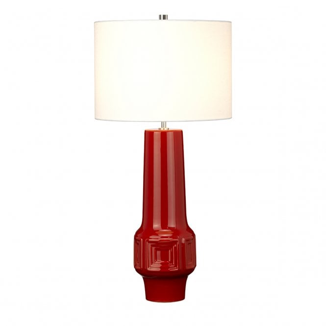 MUSWELL retro red geometric table lamp with faux linen shade