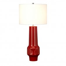 MUSWELL retro red geometric table lamp with faux linen shade