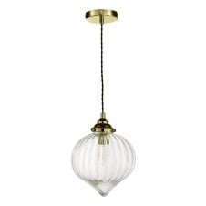 Ribbed glass and brass ceiling pendant