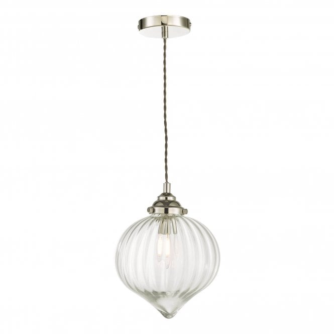 MYA Single Ceiling Pendant in Polished Nickel with Ribbed Glass