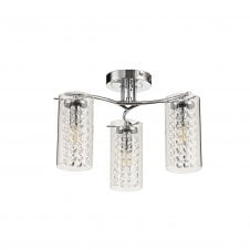 MYLA 3 light modern semi flush chrome ceiling light with crystal droplet glass shades