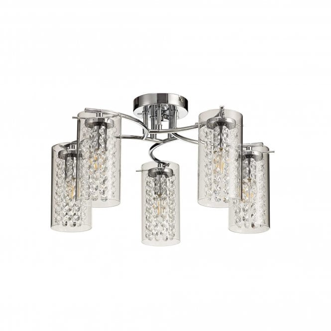 MYLA 5 light modern semi flush chrome ceiling light with crystal droplet glass shades