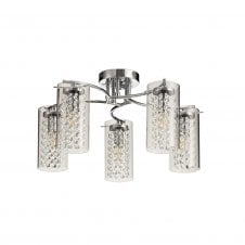 MYLA 5 light modern semi flush chrome ceiling light with crystal droplet glass shades