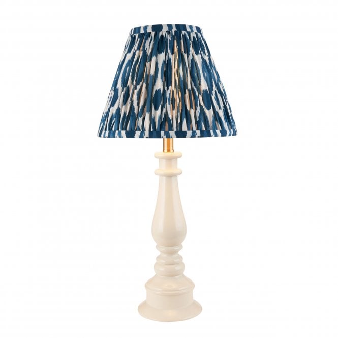 Myrtle Table Lamp in Almond White with Marlin Blue Ikat Shade