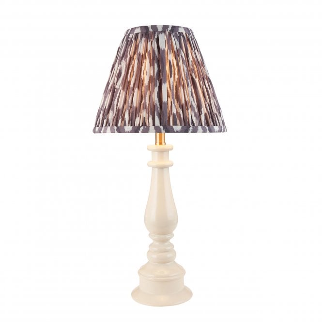 Myrtle Table Lamp in Almond White with Pearl Grey Ikat Shade