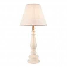 white spindle table lamp with white cotton shade