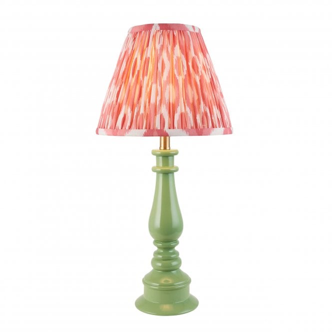Myrtle Table Lamp in Cotswold Green with Coral Pink Ikat Shade