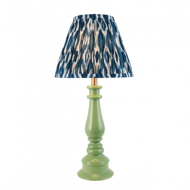 Myrtle Table Lamp in Cotswold Green with Marlin Blue Ikat Shade