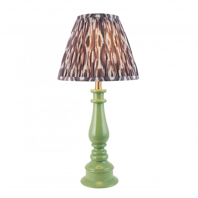 Myrtle Table Lamp in Cotswold Green with Pearl Grey Ikat Shade