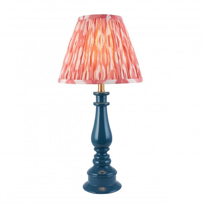 Myrtle Table Lamp in Marlin Blue with Coral Pink Ikat Shade