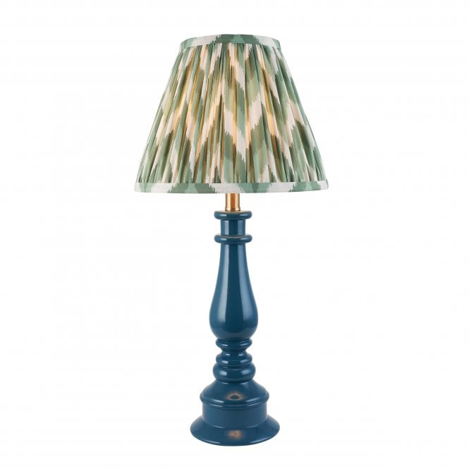 Myrtle Table Lamp in Marlin Blue with Cotswold Green Zigzag Shade
