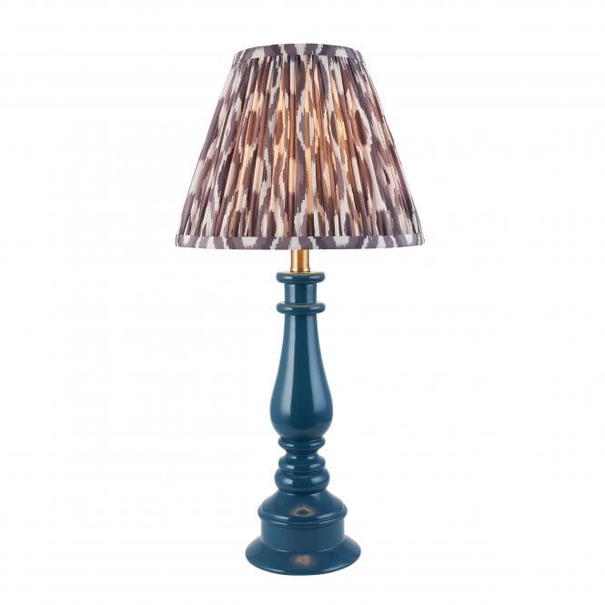 Myrtle Table Lamp in Marlin Blue with Pearl Grey Ikat Shade