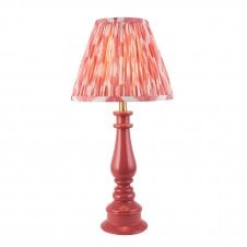 pink spindle table lamp with coral ikat pattern shade