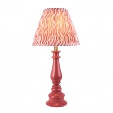 pink spindle table lamp with coral pink ripple pattern shade