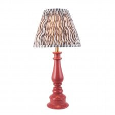 pink spindle table lamp with grey leaf pattern shade
